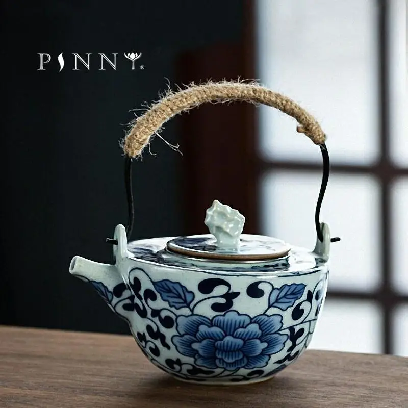 

PINNY 210ML Blue And White Porcelain Teapot Retro Ceramic Drinkware Chinese Kung Fu Tea Pot Pigmented Tea Service
