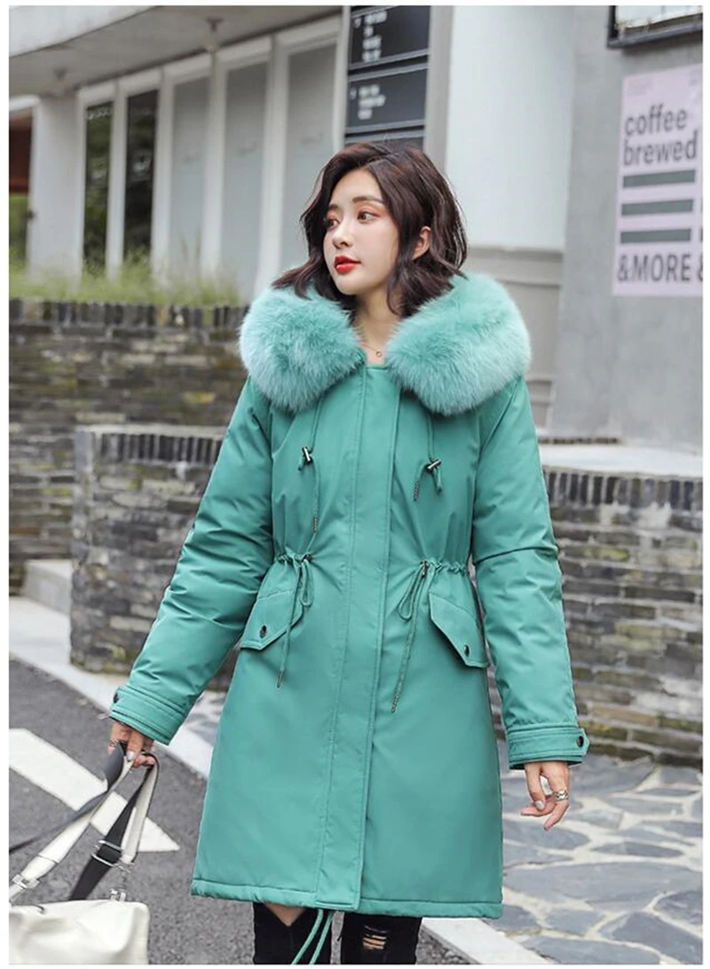 Abrigos Mujer Invierno2019 Длинная женская парка с меховым воротником Повседневная хлопковая стеганая куртка из овечьей шерсти женская верхняя одежда, парки R258