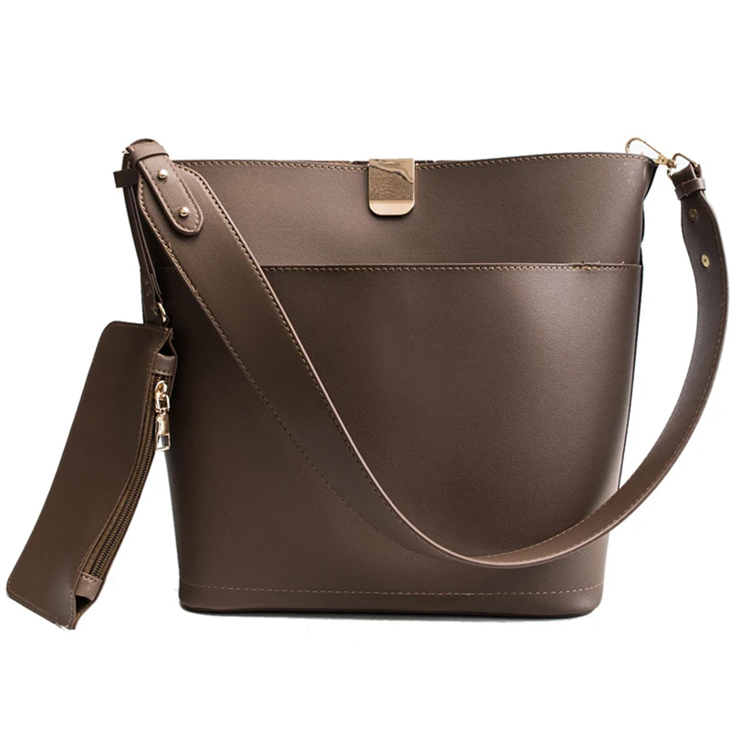 

Casual Large Buckets Bag For Women Designer Wide Strap Shoulder Bags Luxury Pu Leather Crossbody Bag Lady Big Tote Female Purse