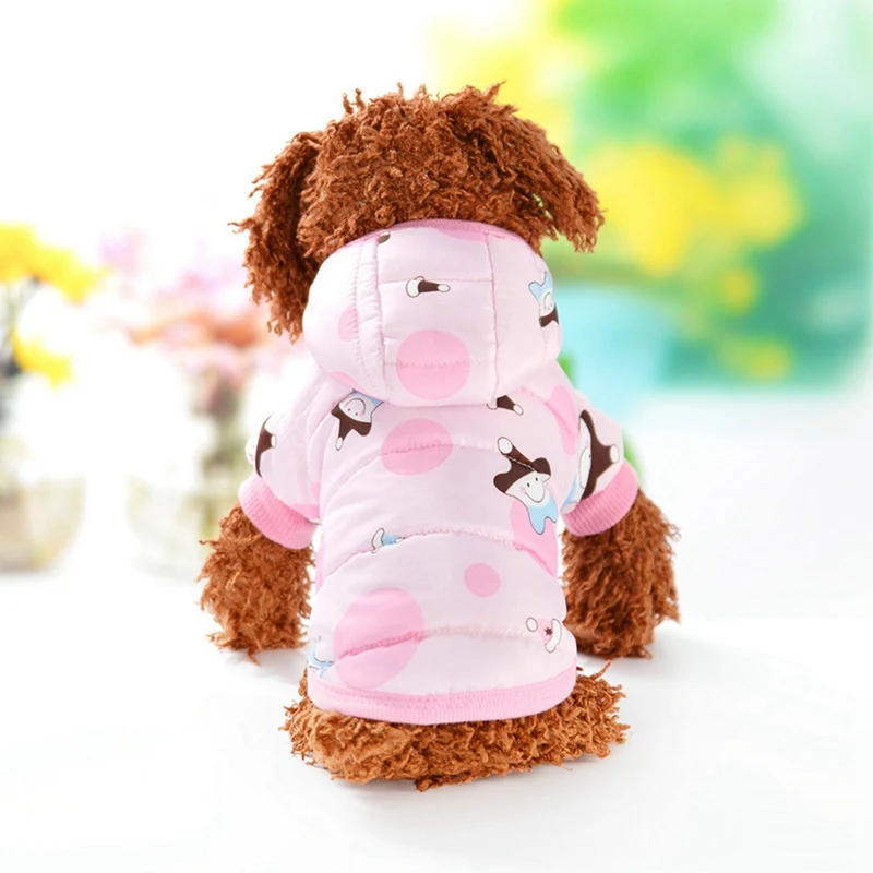 Зимняя одежда для собак теплая хлопковая стеганая куртка с капюшоном и принтом