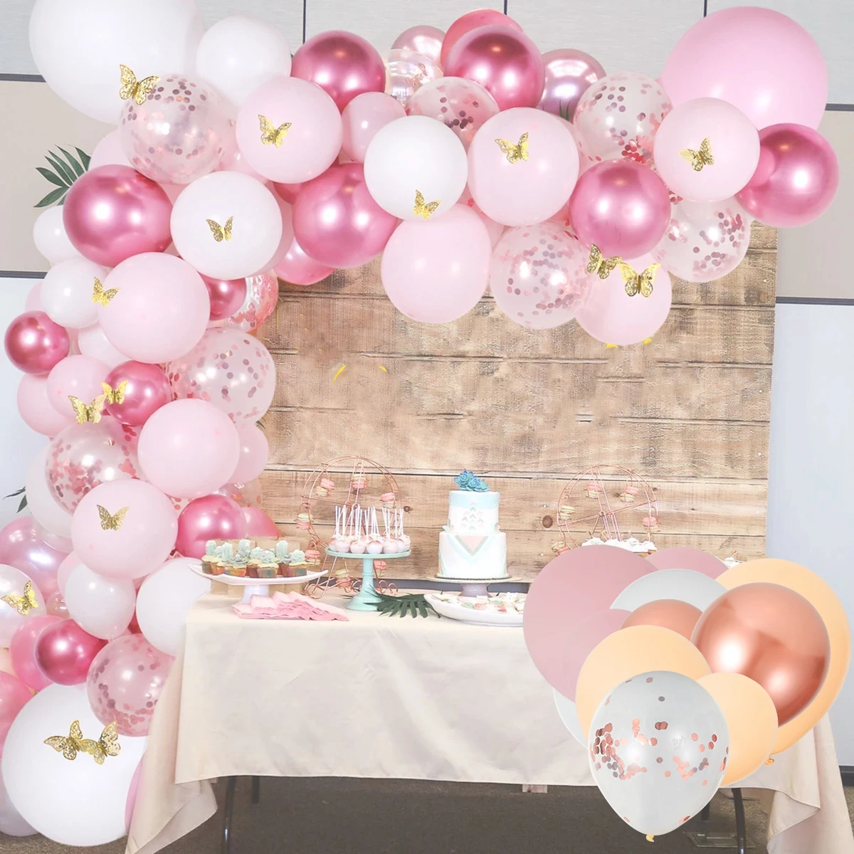 

118 шт. воздушные шары, блестящие, розовые, золотые, блестящие, латексные шары, набор многоразовых шаров, товары для вечеринок
