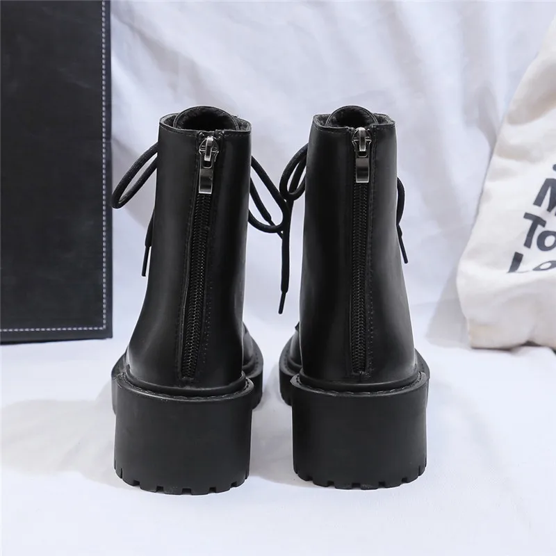 

Fashion Women Boots Autumn Winter Motorcycle Ankle Platform Boots Ladies Boots Black PU Leather Shoes Long Boots