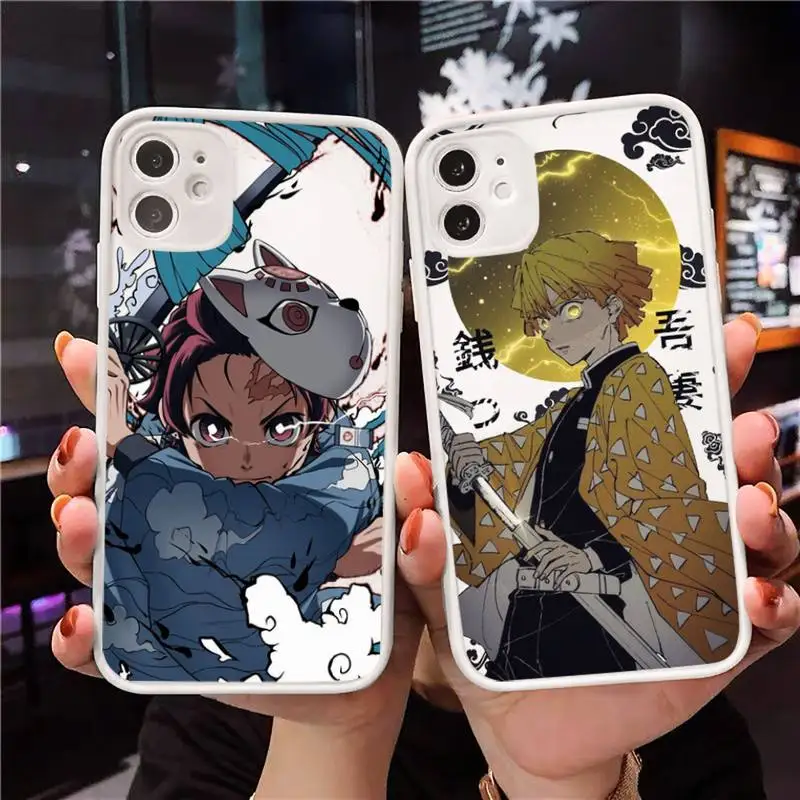 

Kimetsu No Yaiba Demon Slayer Phone Cases Matte transparent For White iPhone 12 Mini 11 Pro XR XS Max 7 8 Plus X Back Cover