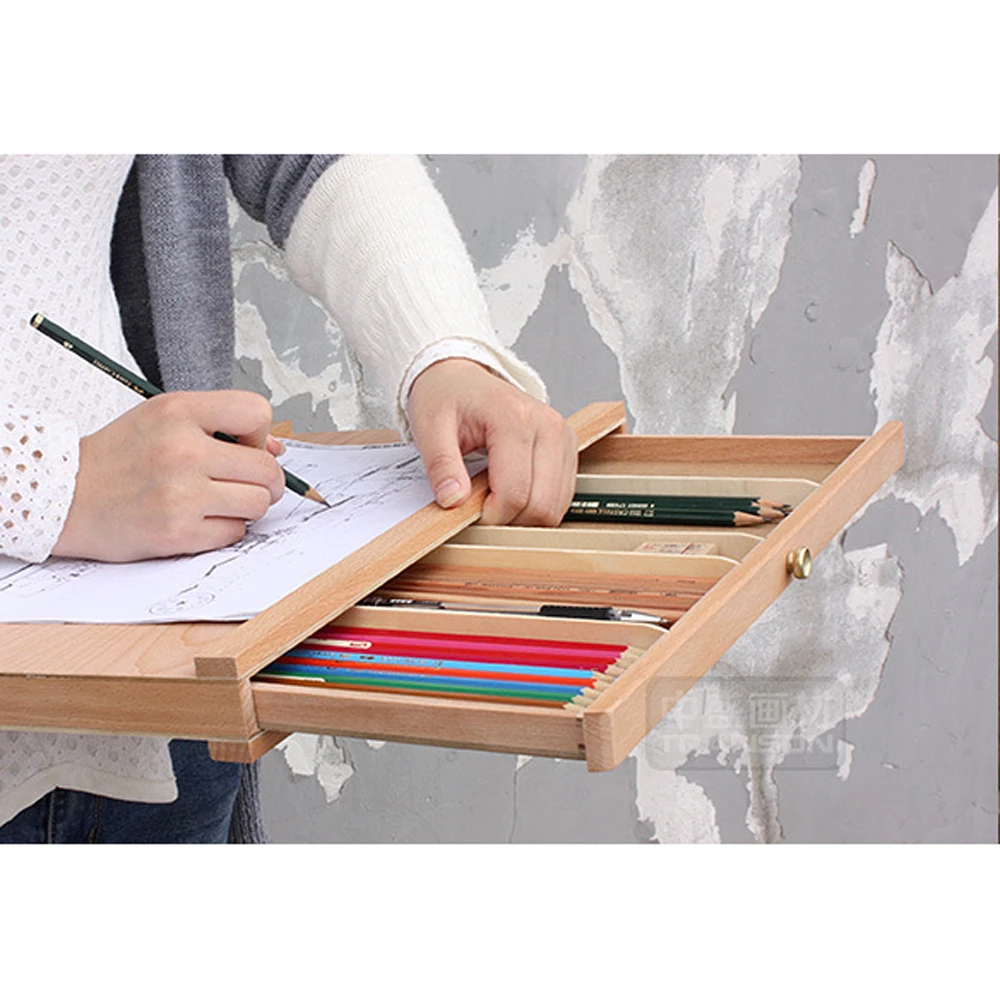 

SFHH-1 Beech Wood Single Layer Divided Drawer Sketch Box Wood Color TB Sale