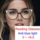 Очки для чтения кошачий глаз женские, винтажные Роскошные брендовые оптические очки с белым и черным ободком, в оправе с синим светом