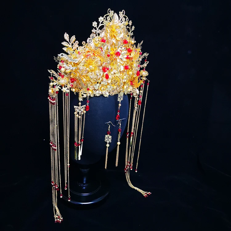 HIMSTORY винтажный китайский стиль золотая корона для волос традиционный свадебный
