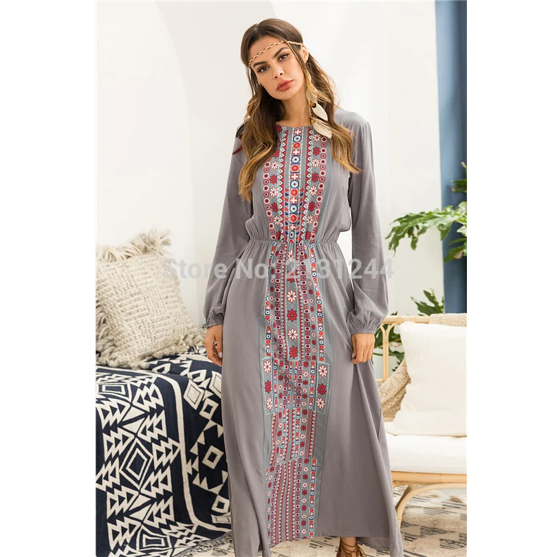 Весенне осеннее платье с круглым вырезом и длинным рукавом женские платья