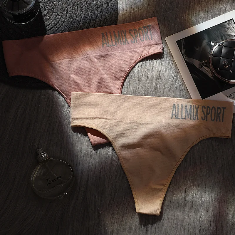 Sexy cotton sport seamless thong letter print girl gstring female ouropean T-back culottes g string | Женская одежда