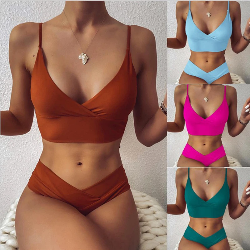 

2021 Sexy Solid Swimsuit Women Bikini Push Up Swimwear Vest Bikini Set Brazilian Bathing Suit Two Piece Swim Suit Female
