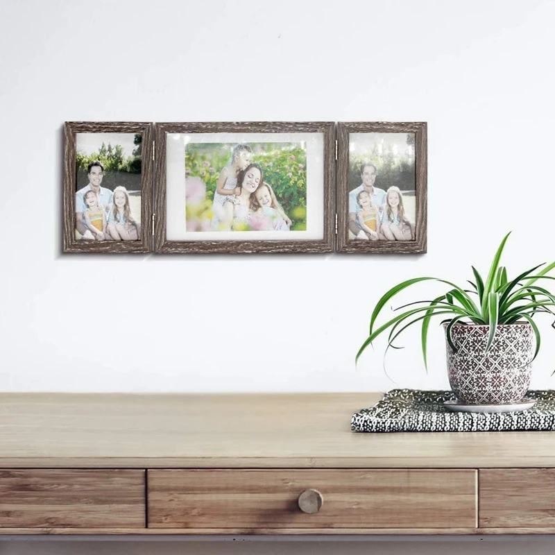 5x7&amp4x6 Hinged Triple Photo Frames Wooden for Tabletop Wedding Unique Gifts Motherx | Дом и сад
