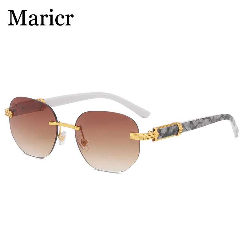

MIaricr Cool Retro Rimless Sunglasses Mens Punk Luxury Brand Designer Shades Large Bar Metal Frame UV400 Blue Glasses Womens