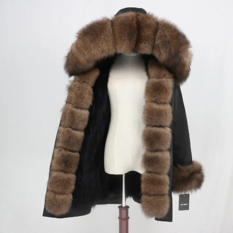 black black brown OFTBUY Водонепроницаемый верхняя одежда с натуральным мехом пальто Длинная парка зимняя куртка Для женщин с натуральным лисьим мехом на капюшоне уличная Съемная бренд - Цвет: black black brown