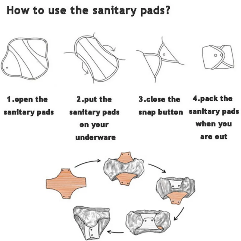 Juego de toallitas menstruales reutilizables, toallitas sanitarias de carb&oacute;n de bamb&uacute; para flujo Regular, higiene femenina, 6 + 1-5