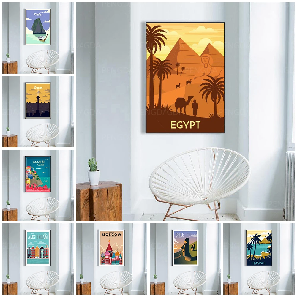 

Wall Art Egypt Camel Chile Landscape Canvas Painting HD Prints Ciry Travel Poster Home Decor For Bedroom Modular Pictures Frame