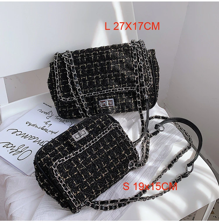 Wool Black Женская сумка, новинка, корейская модная повседневная клетчатая сумка на плечо с цепочкой, сумка через плечо, известный классический бренд, дизайнерская сумка через плечо - Цвет: Wool Black
