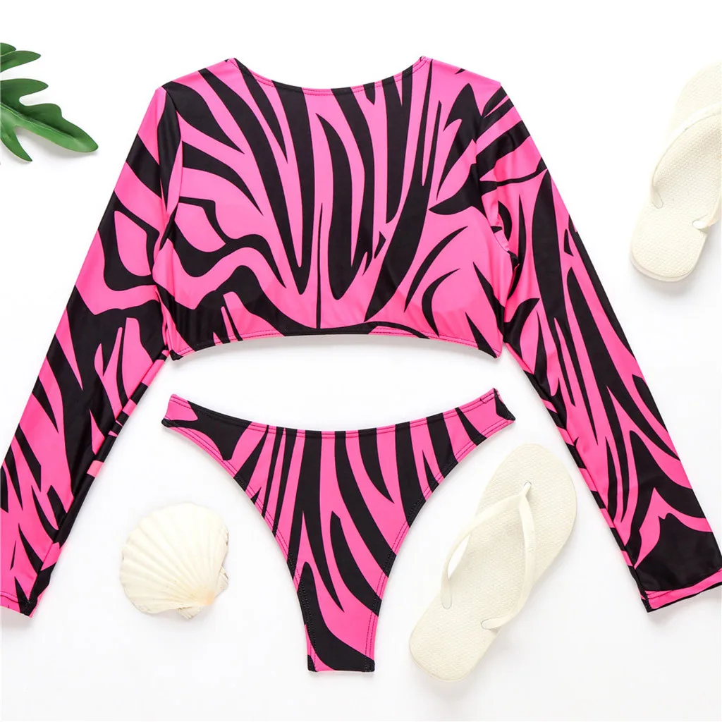 Топы с длинным рукавом летний Солнцезащитный Женский купальник бикини принтом