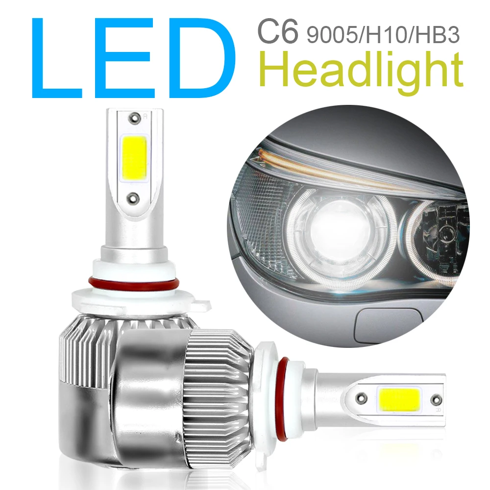 2 шт./лот 9005 / H10 HB3 C6 10800LM 6000K 120W COB Светодиодные Автомобильные фары комплект Hi или Lo