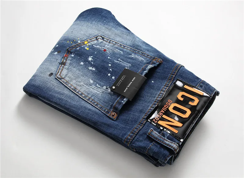 

European dsq Italy jeans famous brand Men slim jeans pants mens denim trousers zipper blue hole Pencil Pants jeans hip hop DSQ