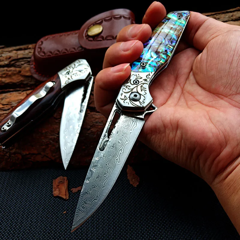 Acrylic handle Складной нож акриловая деревянная ручка дамасское лезвие качество открытый/Кемпинг/Тактический/выживания karambit нож EDC охотничьи ручные инструменты - Цвет: Acrylic handle