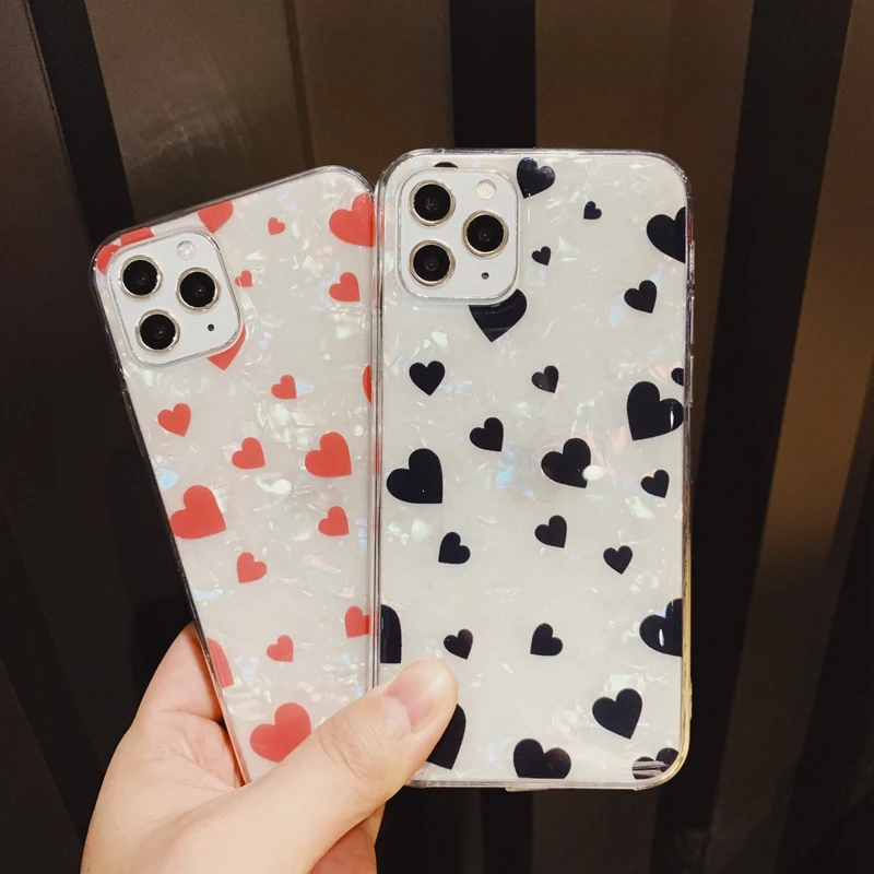 Прозрачный мягкий чехол из ТПУ с блестящим узором в виде сердечек для iPhone X XR XS 11 Pro