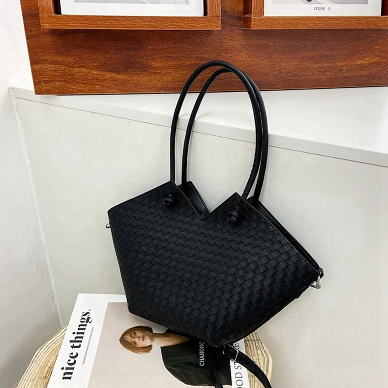 

Fashion Creativity PU Woven Basket Pattern Handbag Messenger Bag 2021 Simple Temperament Ladies Shoulder Bags Underarm Bag