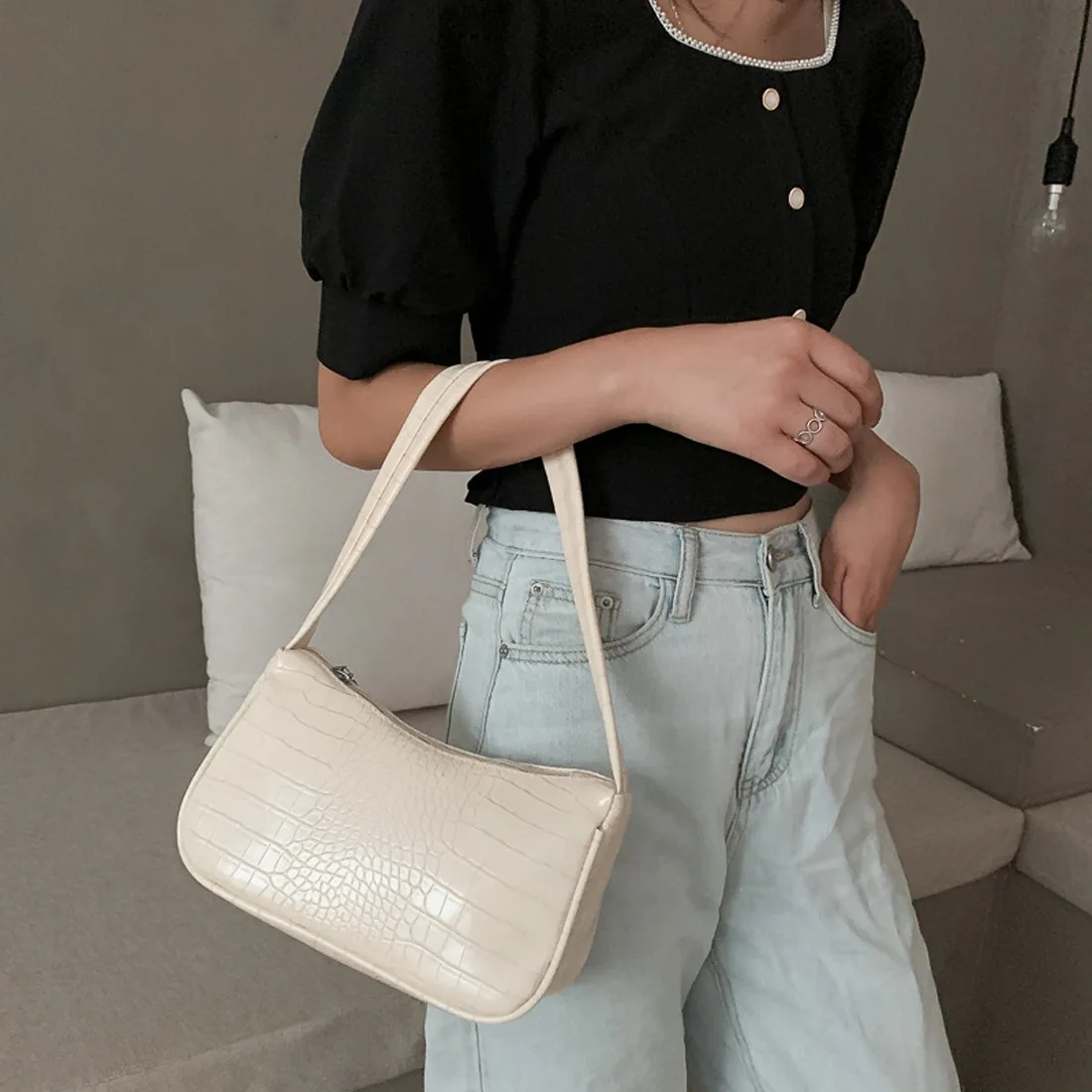 

Women Fashion Handbag PU Leather Shoulder Totes Vintage Casual Underarm Bag Female Small Bags Clutch Solid Color Bag for Women
