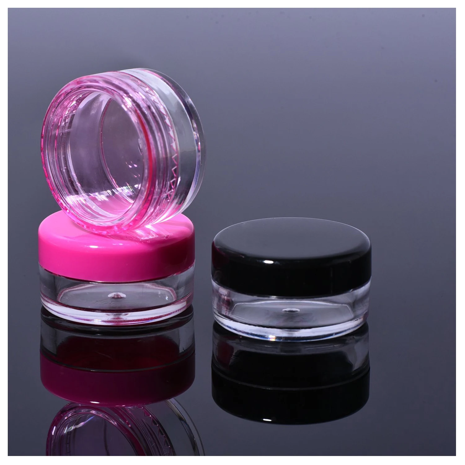 

new 50 Pcs Plastic Pot Jars Empty Cosmetic Container with Lid for Creams Sample Make-up Storage 10 Colors lip gloss boxes