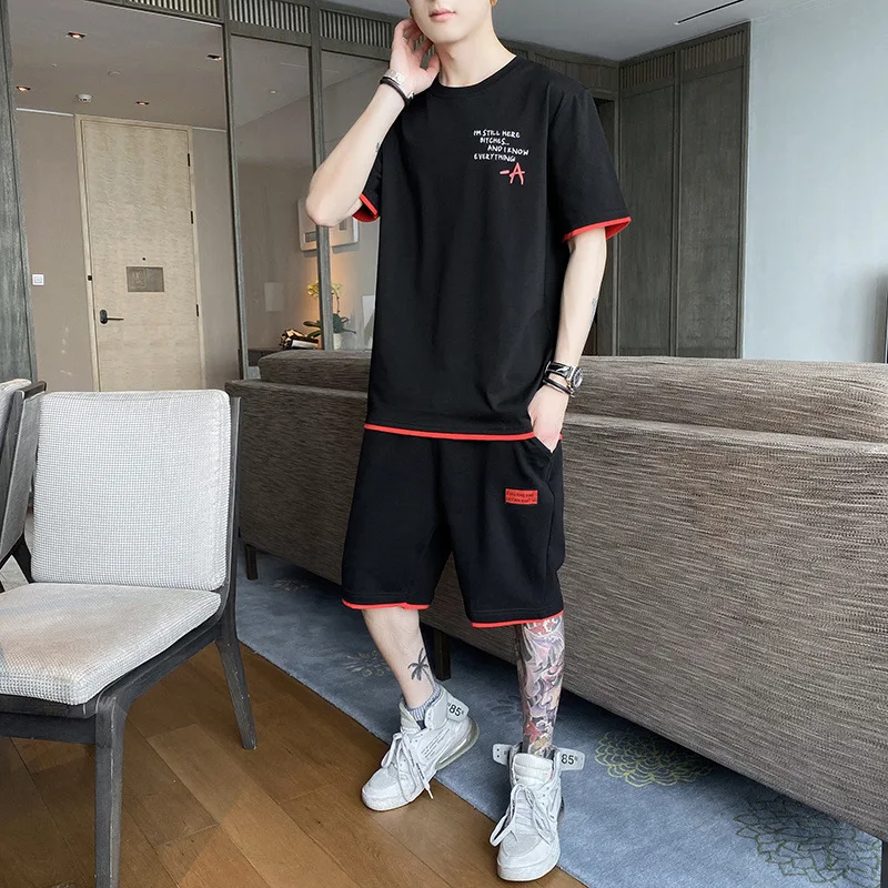 

Sportswear men's 21 summer new youth trend short sleeve shorts T-shirt two piece men's casual suit