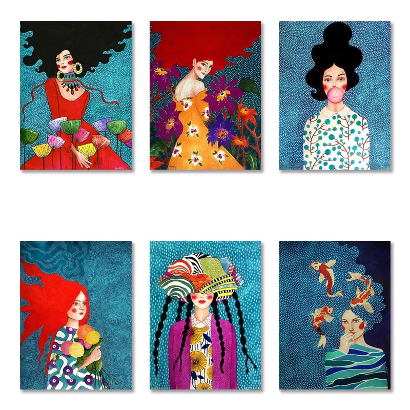 

Abstract Fashion Vintage Bubble Girl Wall Art Canvas Painting Nordic Posters and Prints Wall Pictures for Gift Girl Room Decor