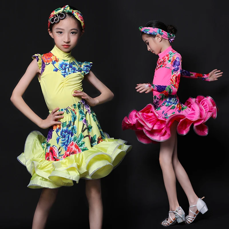 

2019 New Chinese Style Latin Dance Dress Children'S Perform Set Oriental Girls TuTu Samba Rumba Dance Practice Clothing DL4934