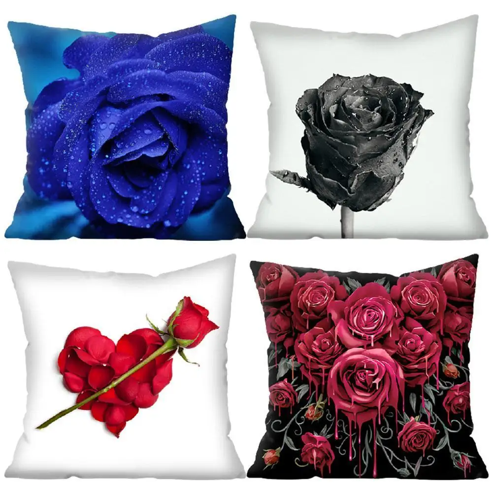 

Nordic Fashion Rose Cushion Cover Polyester Throw Pillowcase Double-sided Printing Beautiful Flowers Home Decorative Pillowcover