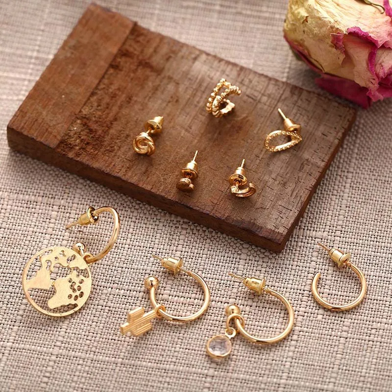 

9Pcs Gold Earrings for Women Fashion Cactus Ear Cuff Personality No Piercing Ear Clips Map Earring Jewelry Accessories Gifts