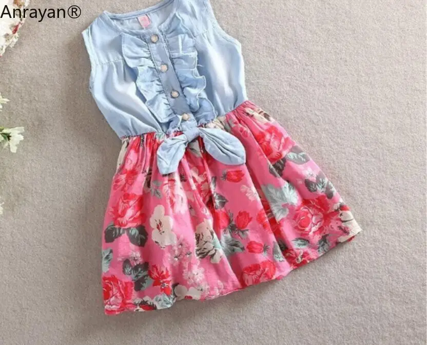 Baby Girl Dress Kids Princess Bowknot Flower Summer Children Sleeveless Christmas Girls Denim Floral Dresses Party | Детская одежда и