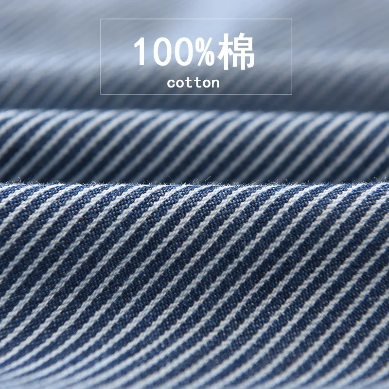 

Men's Long Sleeve Casual Denim Shirts with two pockets 100% Cotton Slim fit striped Jean men stylish Shirt for male