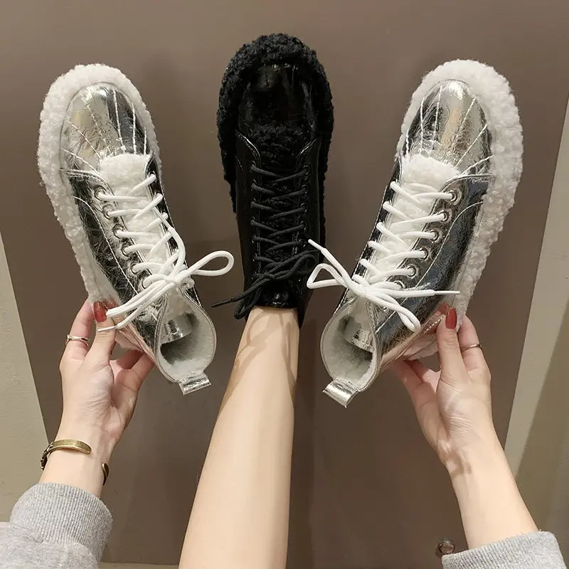 Hairy Shoes Women's High-top Shoes 2022 Autumn and Winter New All-match Casual Shoes Plus Velvet Warm Snow Cotton Shoes
