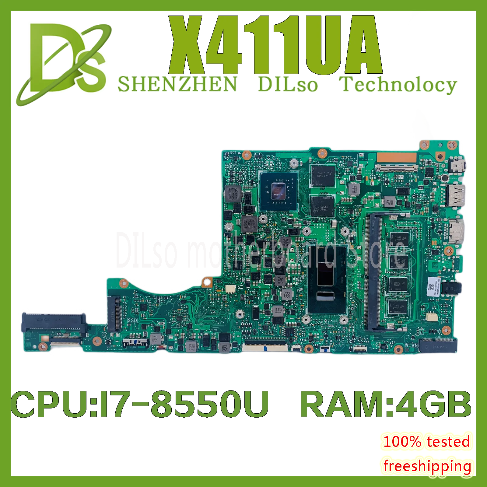 

KEFU X411UV Motherboard for ASUS Vivobook S4200U S4100U X411UQ X411UA X411UN Laptop Motherboard w/I7-8550U 4G/RAM 100% Working