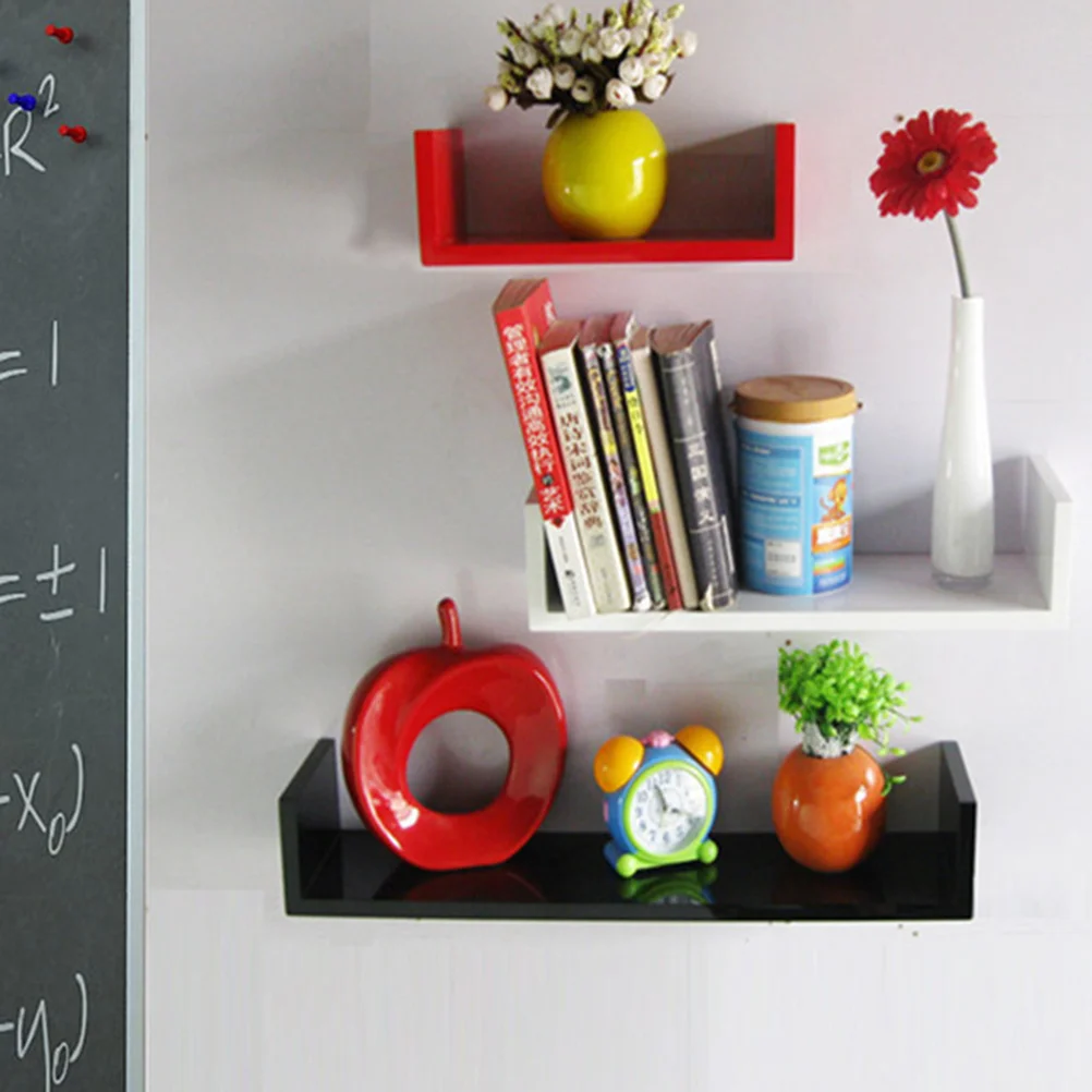 

Contemporary U Shape Wall Mounted Rack Simple Wood Bookshelf for Book/Media/CD/DVD Storage 30x15x1.6cm(Red)