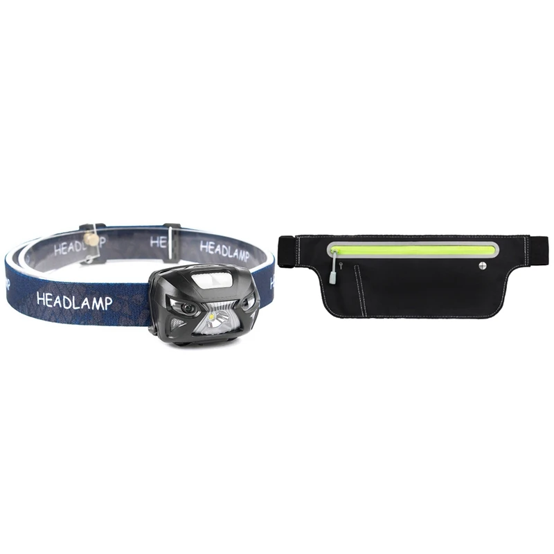 

USB Rechargeable Sensor Head Torch Light & Men Women Outdoor Sports Waist Belts Pouch Packs Phone Bags