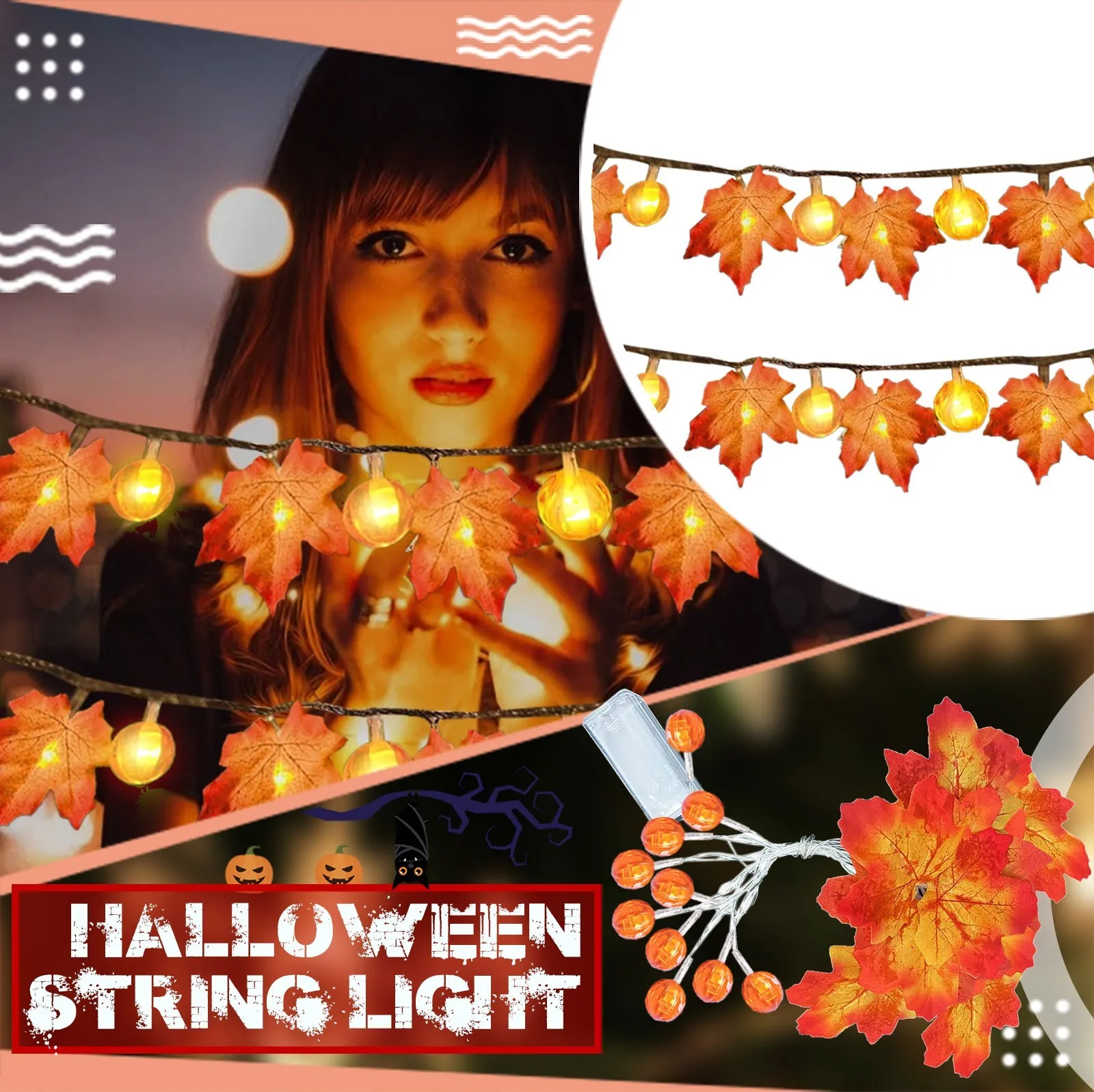 

2021 Halloween NEW LED Pumpkin Maple Lantern Lighting String Home Garden Party Outdoor Room Decoration Thanksgiving Lights Lamp
