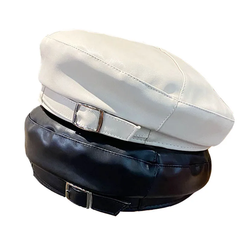 

New Fashion Leather Cap Solid Beret Hat Women Cap Female Ladies Beanie Beret Girls PU Hat