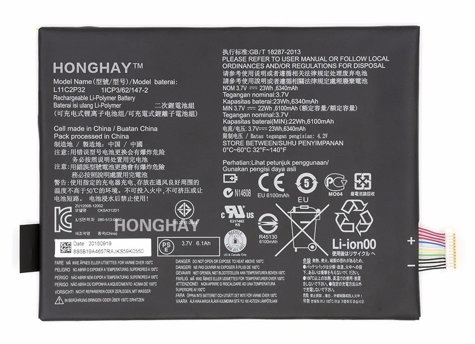 Honghay L11C2P32 L12D2P32 планшет аккумулятор для Lenovo IdeaPad S600H S6000 S6000-F S6000-H A7600 A7600-H A7600-F A10-80 A10-80HC ПК
