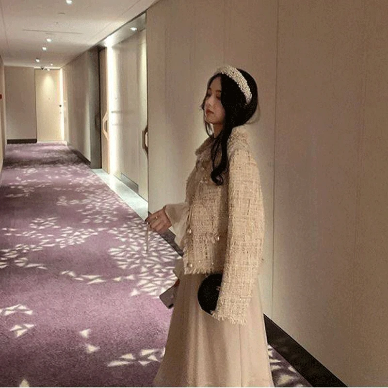 

Autumn Winter Women Turn-down Collar Woolen Coats OL Single Breasted Jackets Female Elegant Two Piece Set