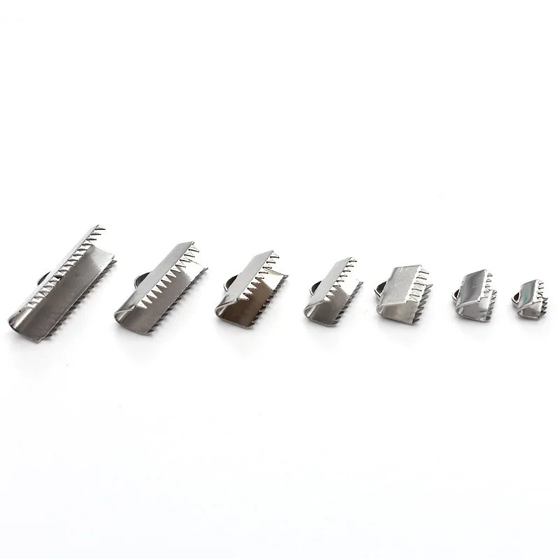 

50pcs/lot Stainless Steel Ribbon Crimp End Caps Tip 6.5 8.5 10.5 13 15 20 25mm Fasteners Clasp Connectors for DIY Jewelry Making