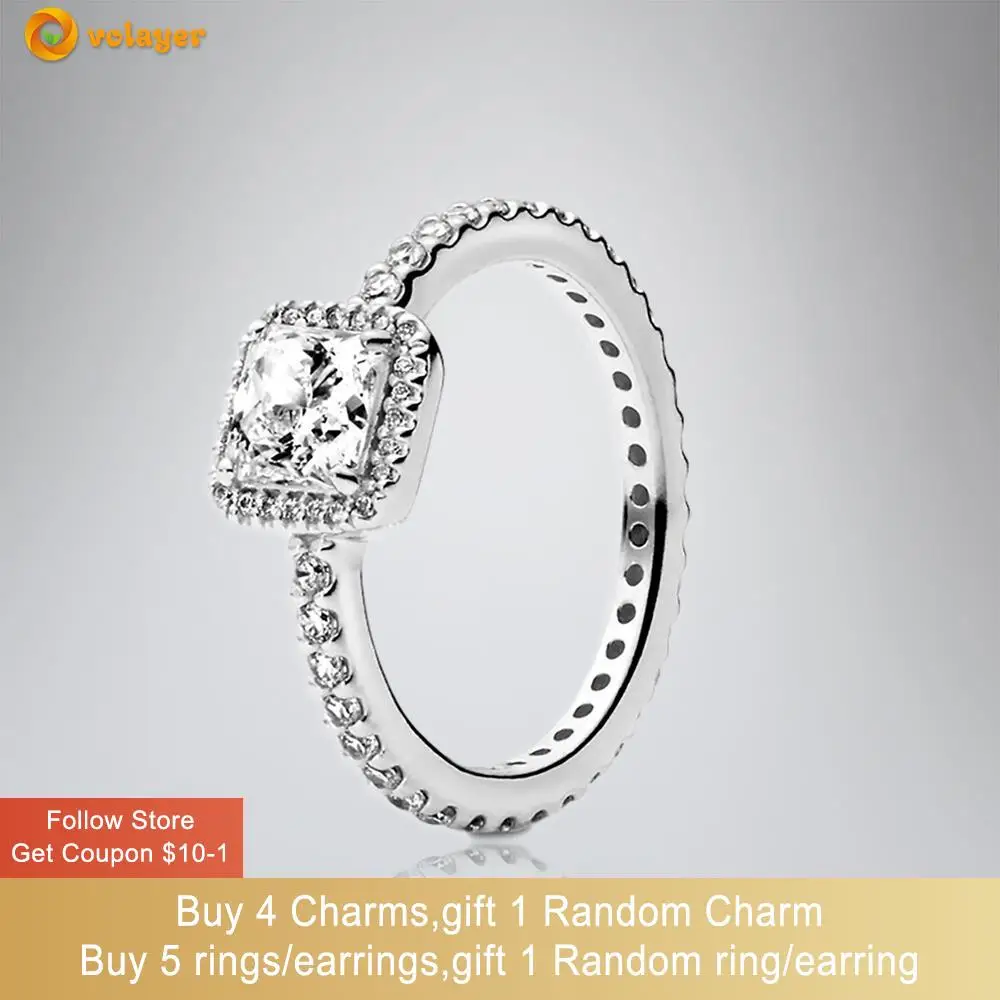 

Volayer 925 Sterling Silver Rings Square Sparkle Halo Rings Original 925 Silver Women's Rings Engagement Rings Women Jewelry