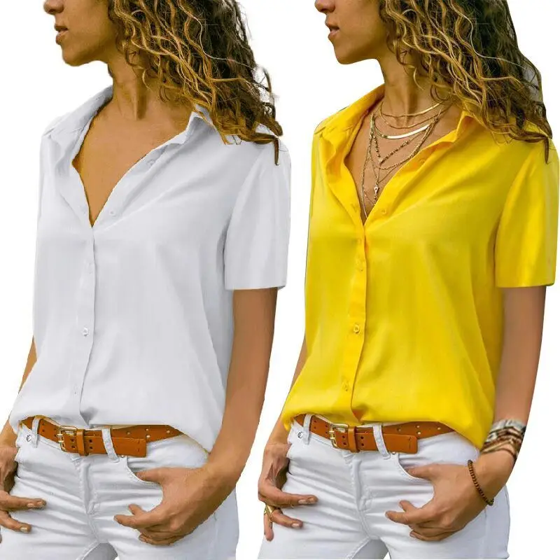 Однотонная женская рубашка Повседневная шифоновая блузка с длинным рукавом
