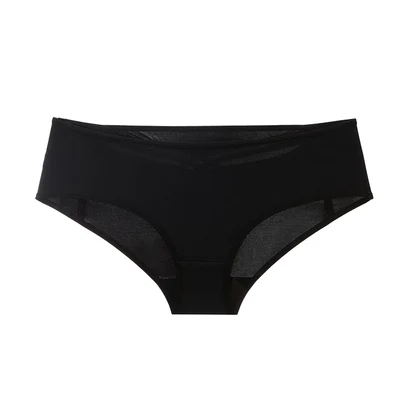 Однотонные бесшовные трусики женское нижнее белье Icey Feel Low-Rise открытые хлопковые промежности сексуальные трусики армейский зеленый - Цвет: Черный