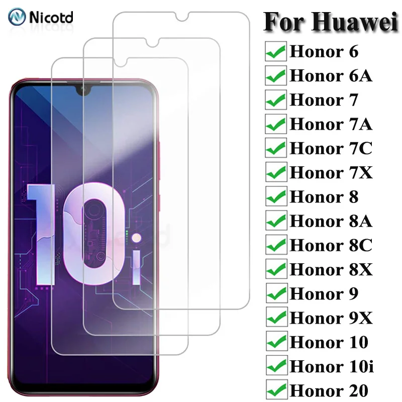 

3Pcs/Lot Tempered Glass For Honor 10i 20 6X 7X 8X 9X 10 9 8 lite Screen Protective Glass for Huawei Honor 6 6A 7 7A 7C 8 8A 8C 9