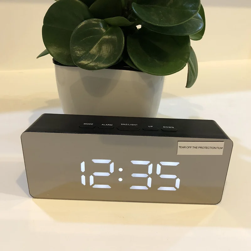 Светодиодный ночник будильник с зеркалом цифровой будильник Wake Up настольные часы электронные время Температура витрина, домашний декор лампа-часы
