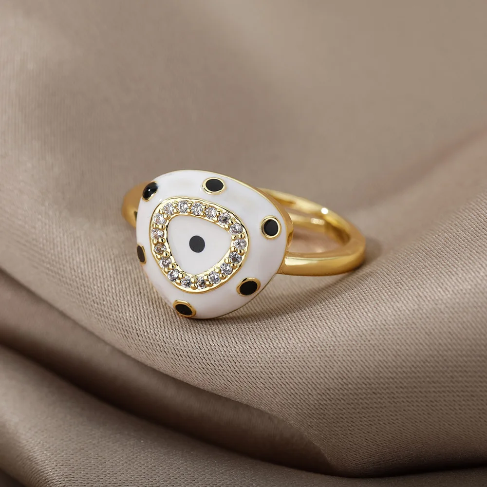 

Punk Crystal Evil Eye Rings For Women Charm Zircon Stainless Steel Wedding Rings Dainty Evil Eye White Engagement Ring Jewelry