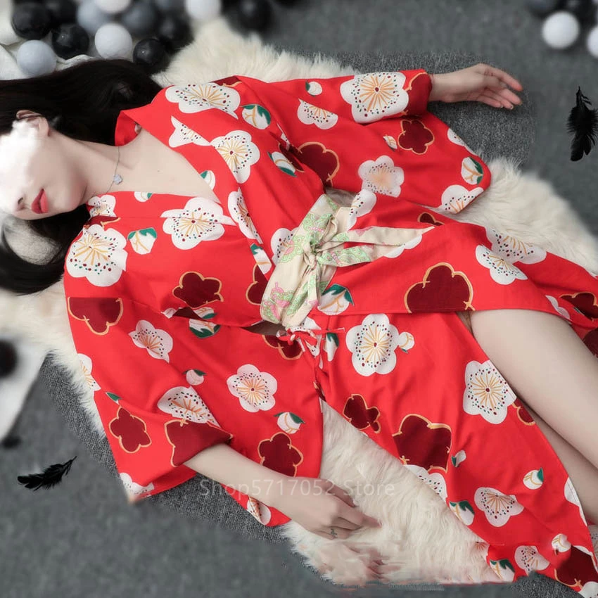 

Kimono Dress Woman Sakura Japanese Style Geisha Costume Sexy Bathrobe Yukata Pajamas Girl Sexy Lingerie Nightgowns Clothes Party